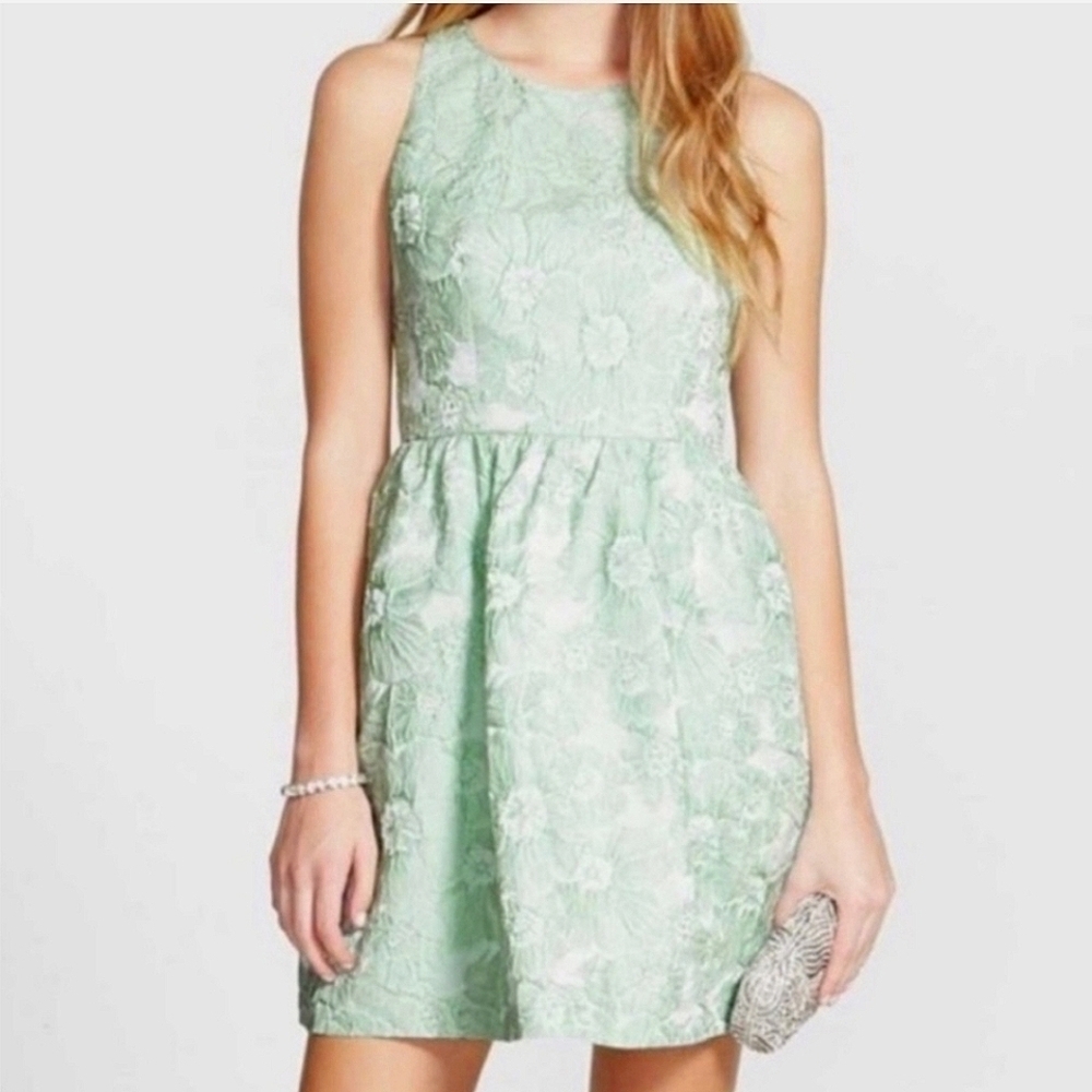 Mendocino Mint Green A-Line Embossed Floral Cocktail Dress - NWT